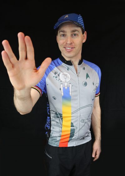 Front view of mens Star Trek Enterprise cycling jersey