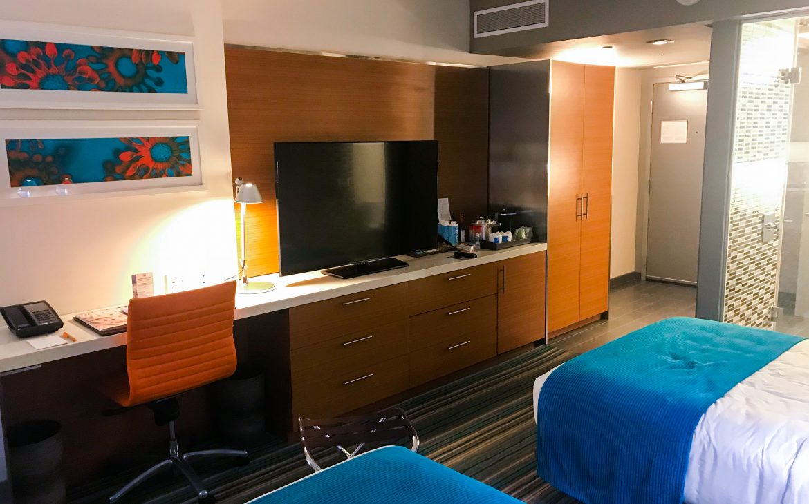 view of a standard double bed hotel room at the Shore Hotel Santa Monica