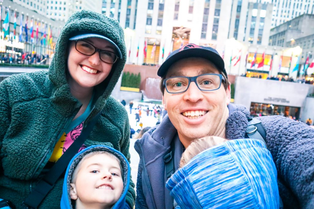 The Morgan Family in front of the Rockefeller Center ice rink in New York City