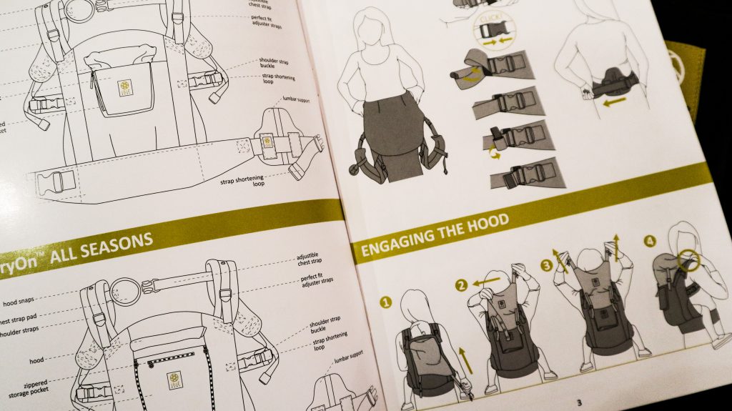 Instructions for putting on a Lillebaby baby carrier