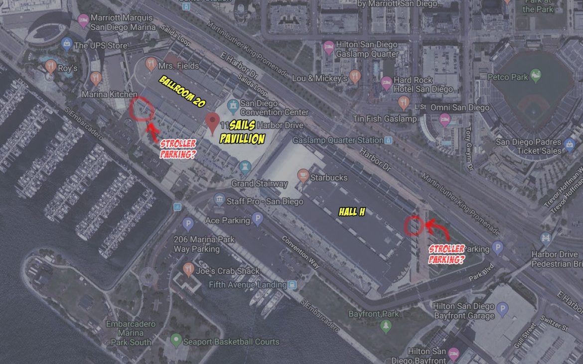 map of stroller parking areas at SDCC San Diego Comic Con