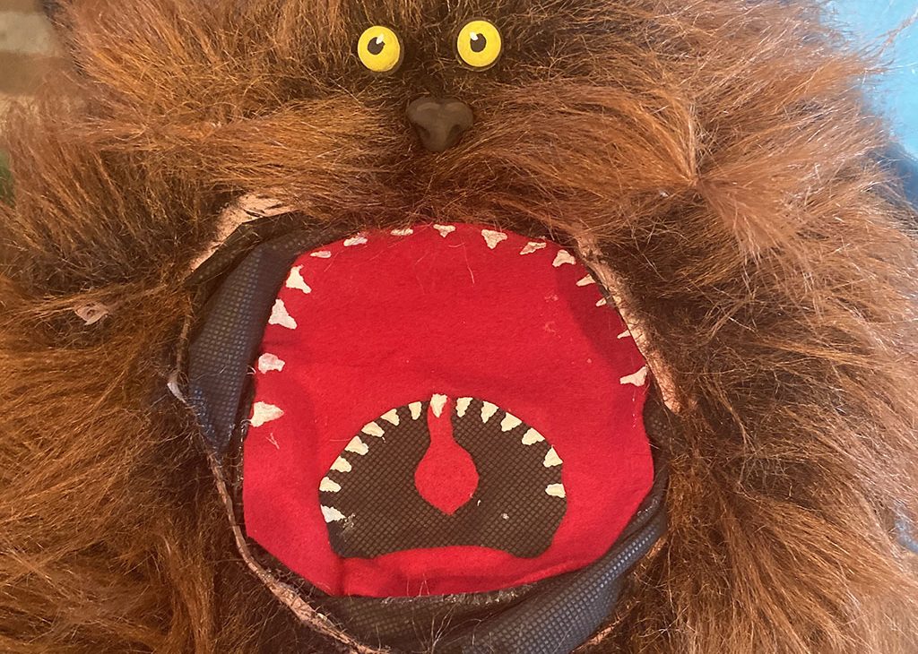 A homemade Fizzgig puppet from the Dark Crystal