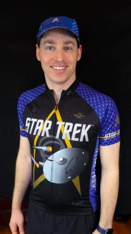 Front View of Brainstorm Gear's Star Trek Enterprise blue cycling jersey